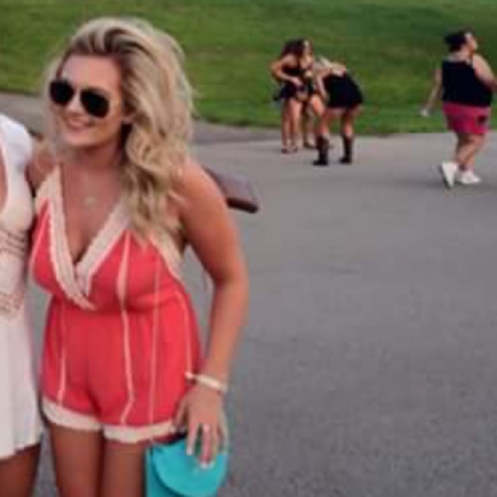 Coral and cream romper (sold)